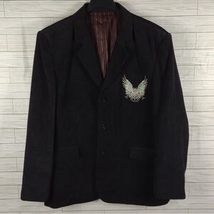 Members Property Black Corduroy Embellished 3 Button Structured Blazer Men's 3XL